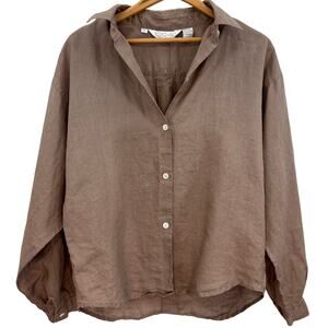 TOTOnKO Brown 100% Linen Button Down Shirt Women’s L
